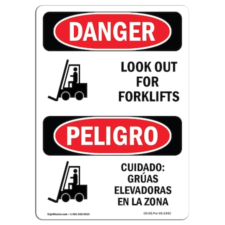 Signmission Safety Sign, OSHA Danger, 5" Height, Look Out For Forklifts Bilingual Spanish, 10PK OS-DS-D-35-VS-1440-10PK